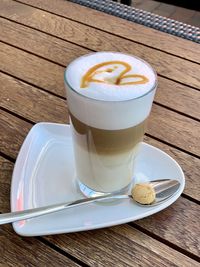 High angle view of cappuccino on table