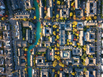 High angle view of buildings in town