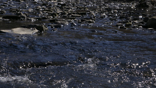 Water splashing on rocks by sea