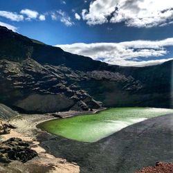 Scenic view of mountain against cloudy sky