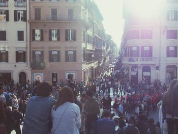 People walking on city street