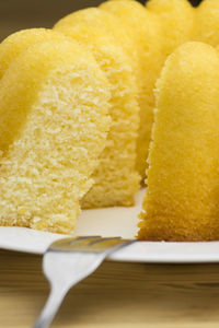 Close-up of lemon cake slices in plate
