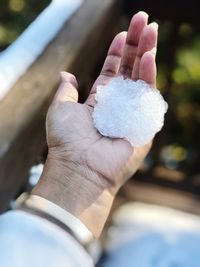 Cropped hand holding snow