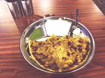 Close-up of food in plate on table