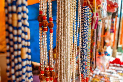 Close-up of decoration hanging for sale at market