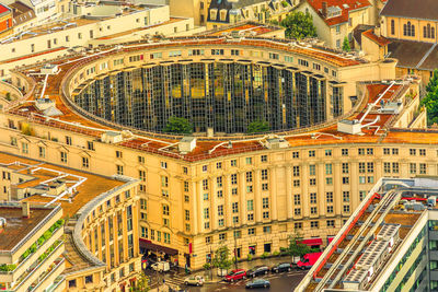 High angle view of street amidst buildings in city