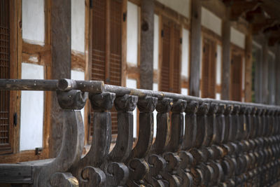 Close-up of wooden terrace of building