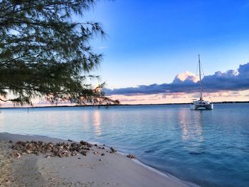 Scenic view of boats in sea