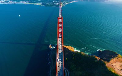 High angle view of ship on sea