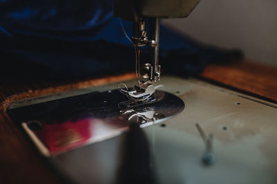 Close-up of sewing machine