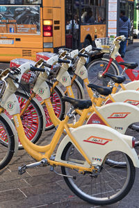 Bicycles parked on road