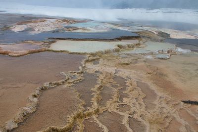 Water pools of hot springs volcanic environment in yellowstone national park