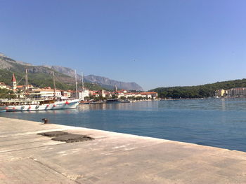 Scenic view of sea against clear blue sky