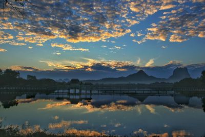 Scenic view of lake at sunset