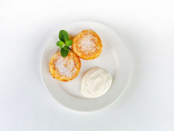 High angle view of dessert served in plate