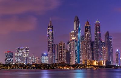 Skyscrapers lit up at night