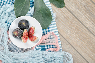 High angle view of breakfast on table