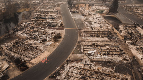 Aerial view of burned mobile home park after the almeda wildfire in southern oregon talent phoenix 