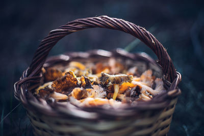 Close-up of mushrooms in basket