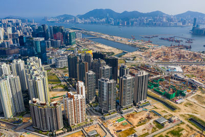 High angle view of buildings in city