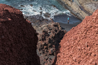 High angle view of rocks on beach