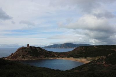 Scenic view of landscape and mountains against sky