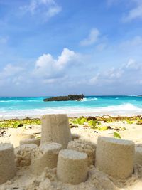 Scenic view of sea against blue sky