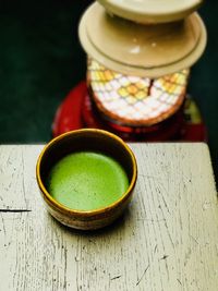 Close-up of tea cup on table