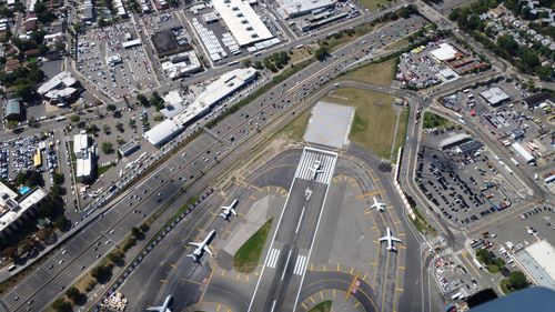 Aerial view of airport runway