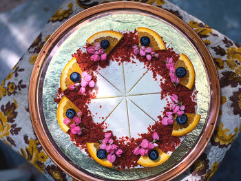 High angle view of multi colored candies on glass wall
