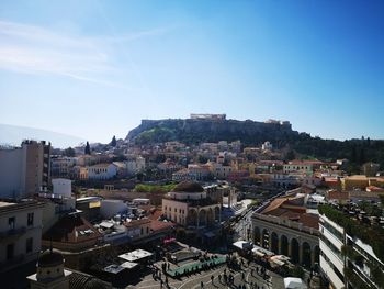 High angle view of townscape against sky