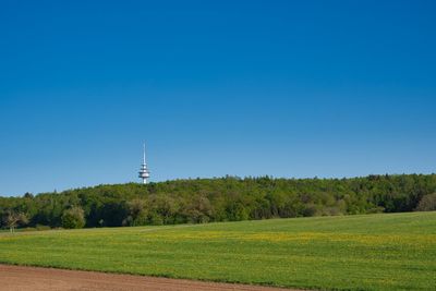Scenic view of landscape against clear blue sky