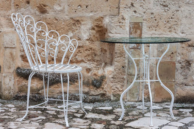 Close-up of chairs on table