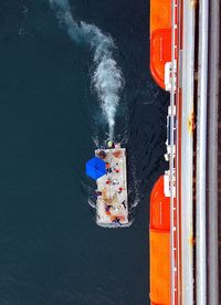 High angle view of ship on sea