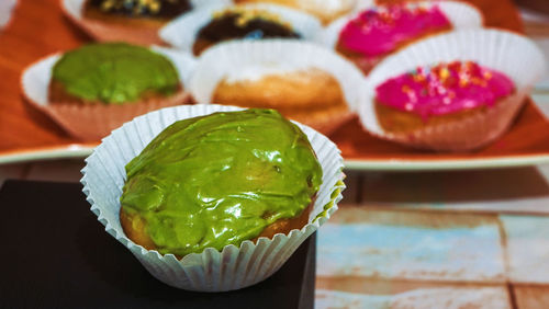 Close-up of cupcakes on table