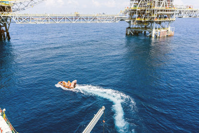 High angle view of ship in sea