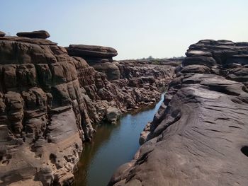 Panoramic view of rock formations against clear sky