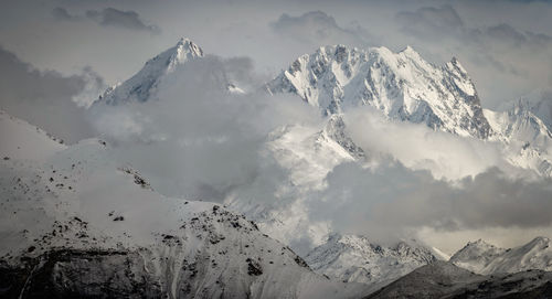 Panoramic view of snowcapped mountains against sky