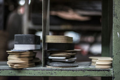 Close-up of stack of paper on table