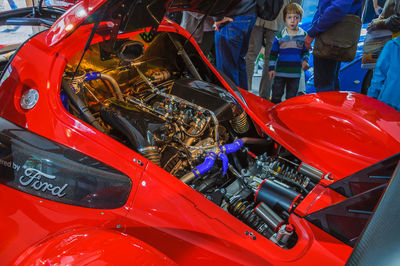 High angle view of red car