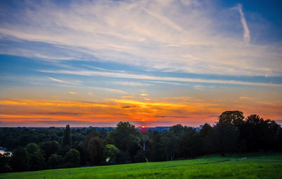 Scenic view of field against sky during sunset