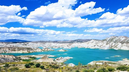 High angle view of lake against sky