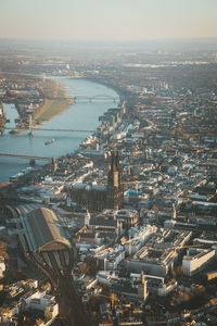 Sunset flight over cologne, germany