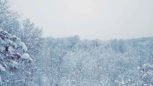 Snow covered field against clear sky