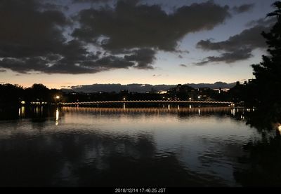 Scenic view of lake against sky at sunset