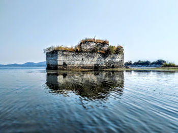 Scenic view of semi submerged mansion once known to be built by king kunwara bhimsen.