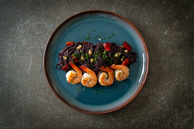 High angle view of food in bowl on table