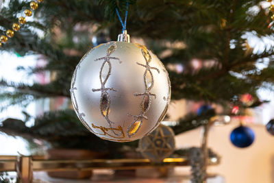 Close-up of christmas decoration hanging on tree