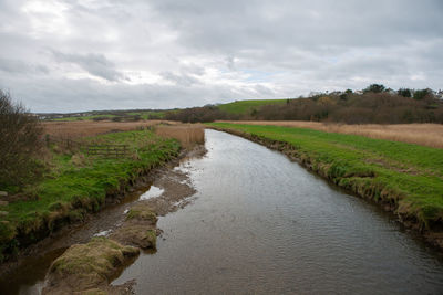 Scenic view of river amidst field against sky