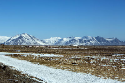 Snowy mountain landscape in east iceland, wintertime